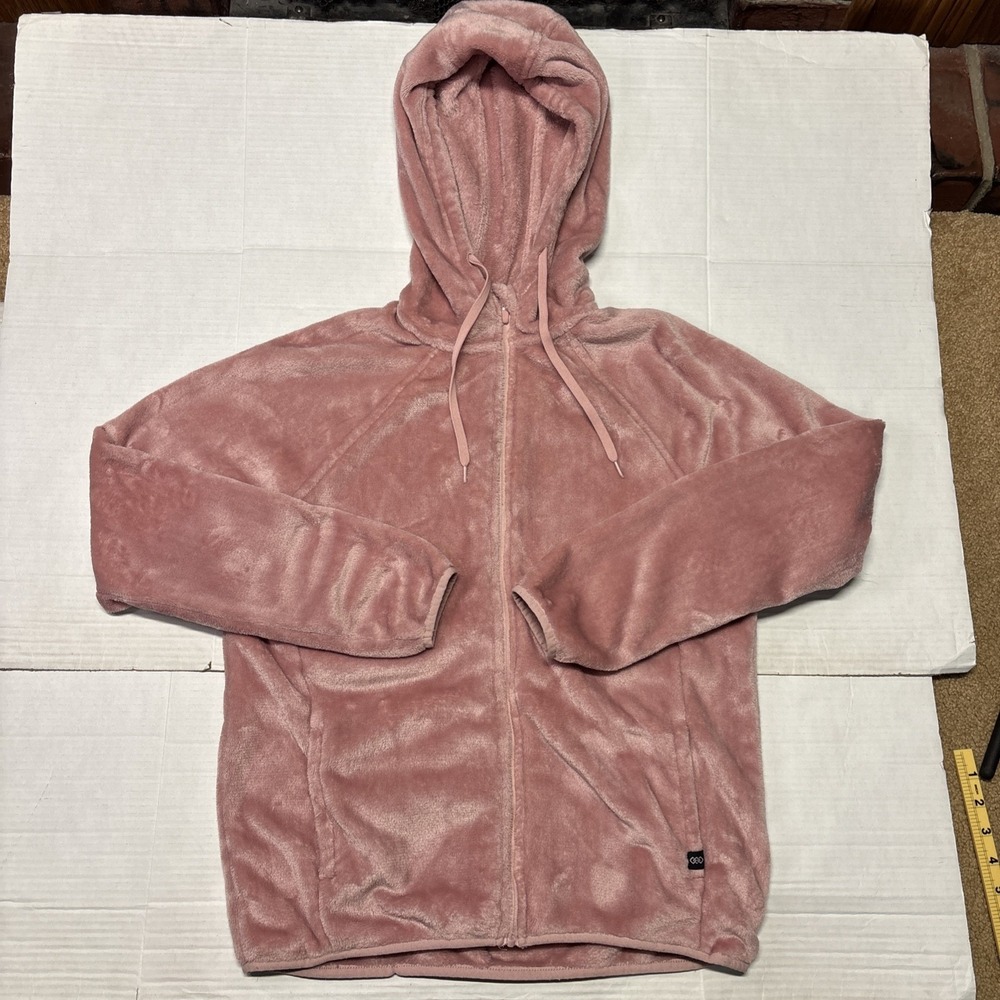 LEG3ND Women's Large Pink Velour Fleece Full Zip Hooded Jacket Soft Cozy